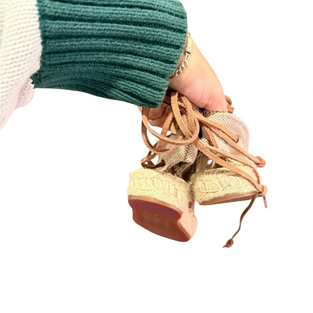 SALUDOS Wrap Gladiator Leather Tan Espadrille Flats